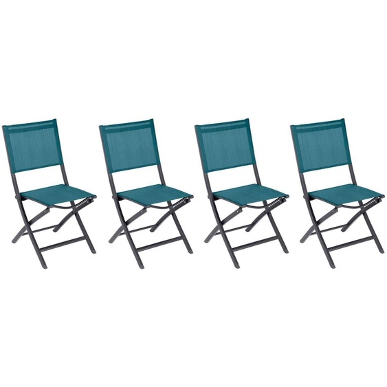 Lot de 4 chaises jardin pliantes ESSENTIA Bleu canard   Graphite Aluminium traité époxy, Texaline Hespéride