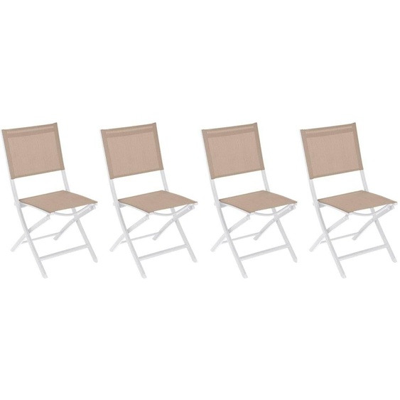 Lot de 4 chaises jardin pliantes ESSENTIA Lin   Blanc Aluminium traité époxy, Texaline Hespéride