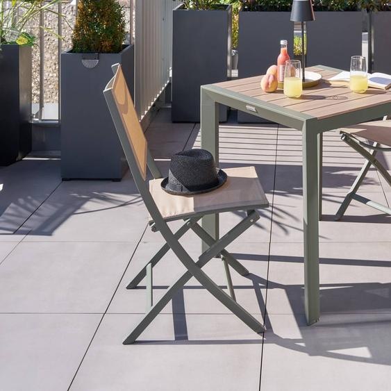 Lot de 4 chaises jardin pliantes ESSENTIA Lin   Vert laurier Aluminium traité époxy, Texaline Hespéride