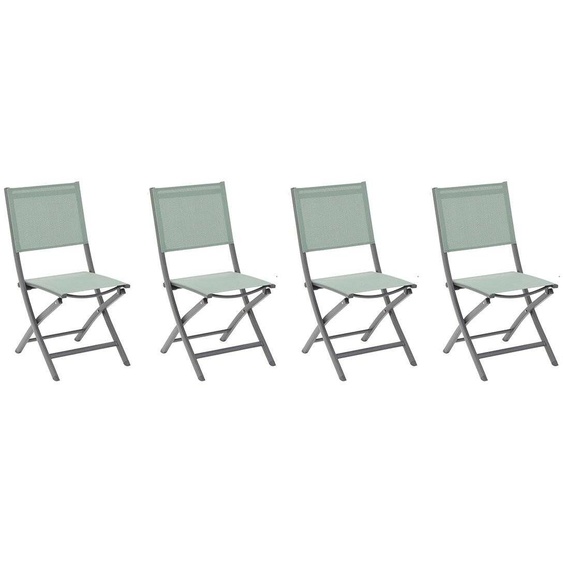 Lot de 4 chaises jardin pliantes ESSENTIA Vert olive   Graphite Aluminium traité époxy, Texaline Hespéride