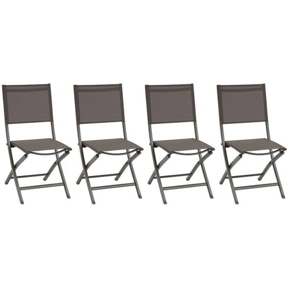 Lot de 4 chaises jardin pliantes ESSENTIA Wengé   Praliné Aluminium traité époxy, Texaline Hespéride