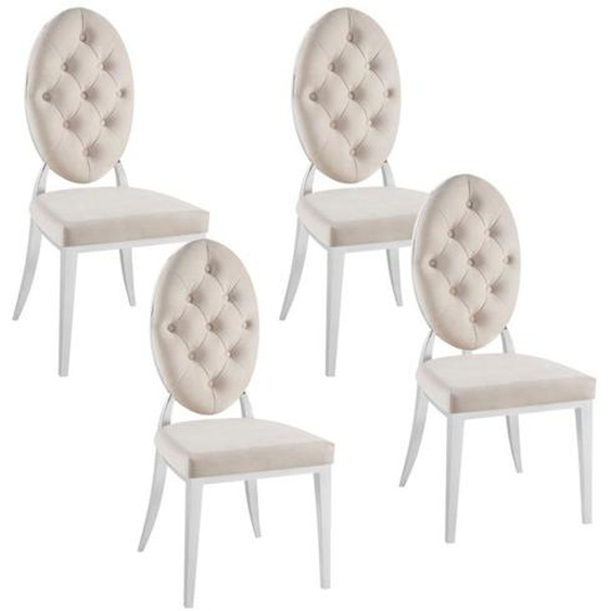 Lot de 4 chaises MEDAILLON capitonnées  velours Blanc cassé