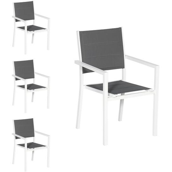 Lot de 4 chaises rembourrées en aluminium blanc - textilène gris