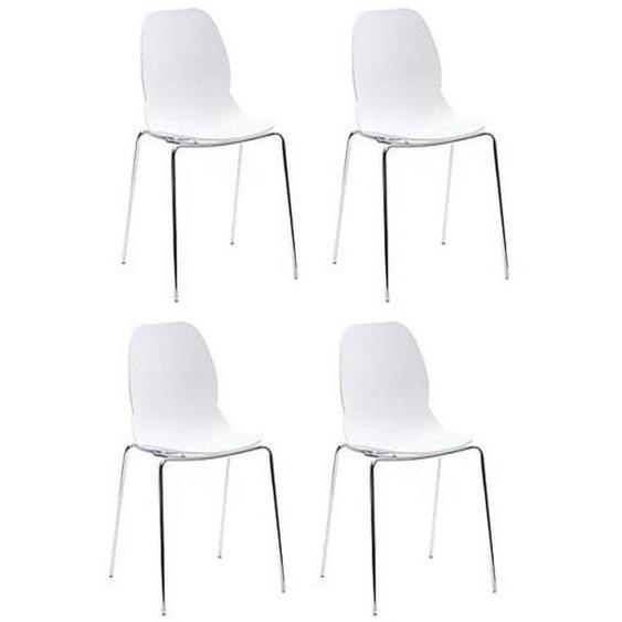 Lot de 4 chaises SHELL METAL design blanche piétement chromé
