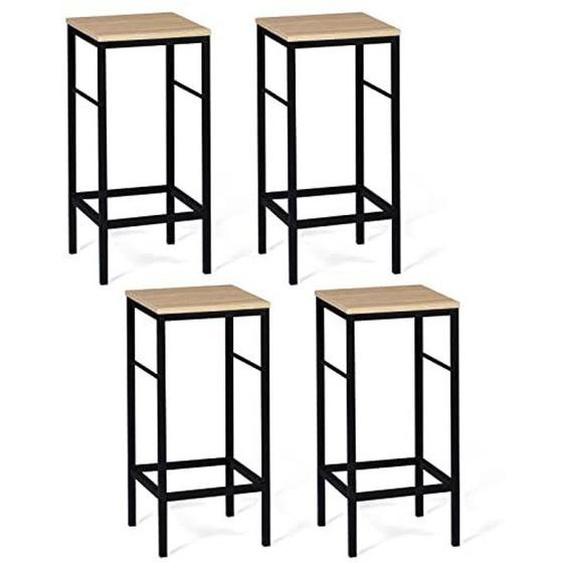 Lot de 4 Chaises Tabouret Style Industriel Bois Acier Noir Sejour