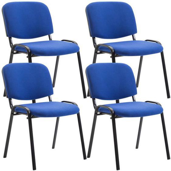 Lot de 4 chaises visiteur empilable zone d attente en tissu bleu pietement a 4 pieds en metal noir 10_0003190