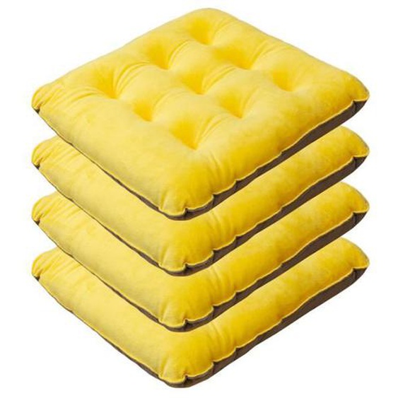 Lot de 4 Coussin de Chaise Coussins de Siège, Carré Coussin de chaise en peluche cristal, avec un design coloré , 40 x40cm,Jaune