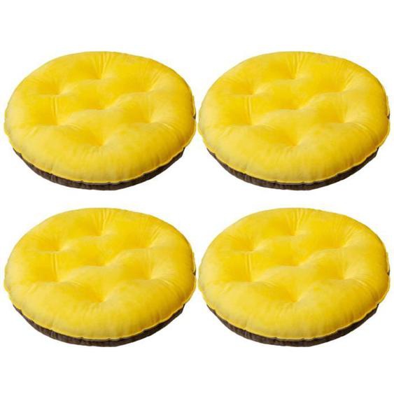 Lot de 4 Coussin de Chaise Coussins de Siège, Ronde Coussin de chaise en peluche cristal, avec un design coloré , 40 x 40cm,Jaune