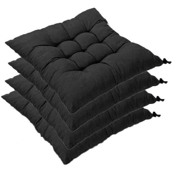 Lot de 4 Coussins de Chaise, 40x40x5cm Galette de Chaise Couverture en Polyster et Remplissage en Coton,Noir