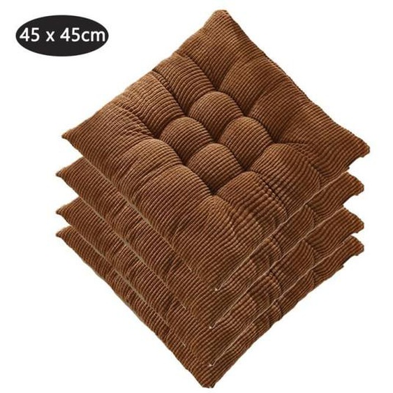 Lot de 4 coussins de chaise, 45 x45cm coussins de chaise carrés en velours côtelé, adaptés aux chaises de jardin extérieures,Cafe