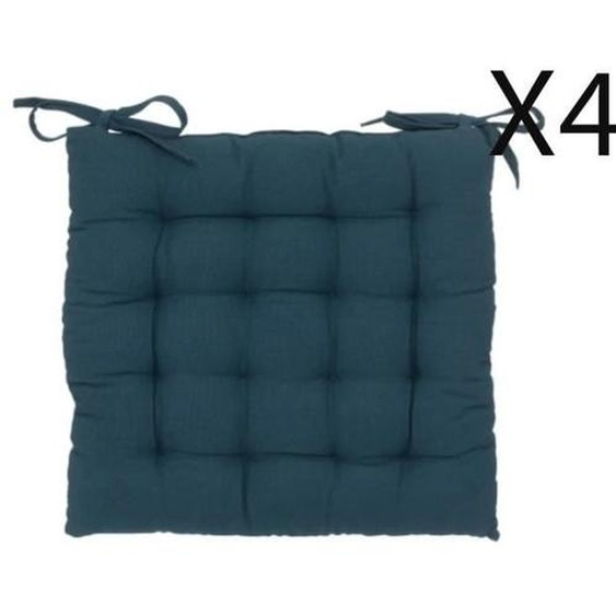 Lot de 4 coussins de chaise, galette de siège en coton coloris bleu foncé - Longueur 38 x Profondeur 38 x Hauteur 4.5 cm