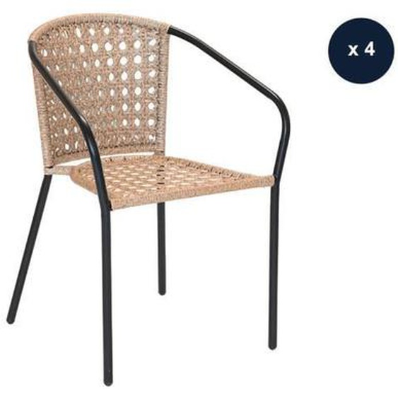 Lot de 4 Fauteuil de jardin en résine tressée imitation rotin Cocos - Jardiline - Beige - Extérieur - Naturel