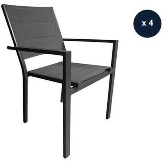 Lot de 4 Fauteuils avec structure aluminium et textilène matelassé gris empilables Ibiza anthracite - Jardiline