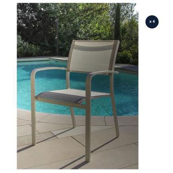 Lot de 4 Fauteuils de jardin empilables en aluminium et textilène Milos Ivoire - Jardiline