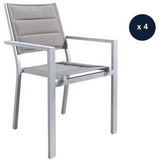 Lot de 4 Fauteuils de jardin en aluminium et textilène matelassé gris empilable Ibiza Perle - Jardiline