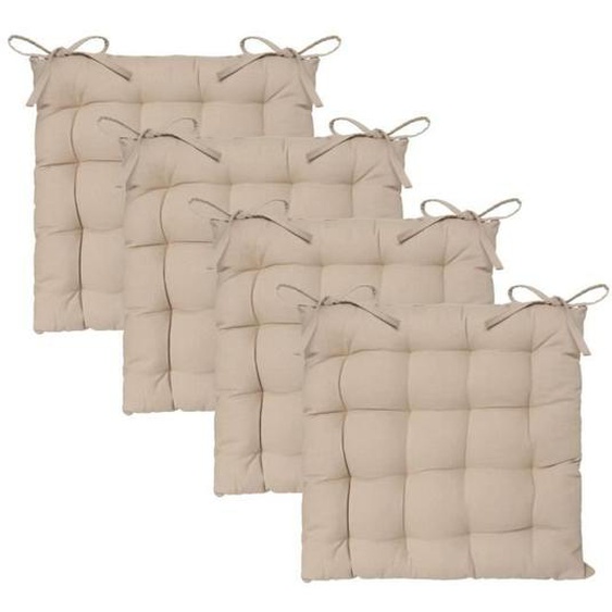 Lot de 4 Galettes de chaise en Coton Beige - ATMOSPHERA - 38x38cm - Liens - 100% Coton recyclé