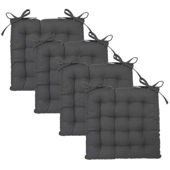 Lot de 4 Galettes de chaise en Coton Gris foncé - ATMOSPHERA - 38 x 38 cm - Liens - 100% Coton recyclé