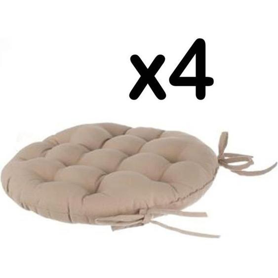 Lot de 4 galettes de chaise ronde en coton coloris LIN - Diamètre 38 cm