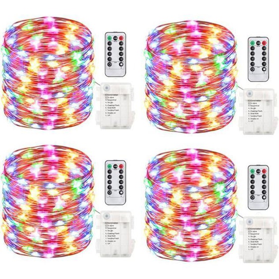Lot de 4 guirlandes lumineuses à piles étanches à 50 LED de 5 m avec télécommande TS17
