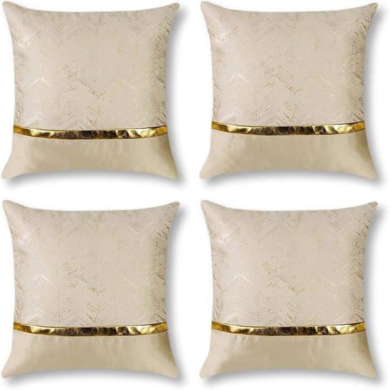 Lot de 4 Housse de Coussin 45 x 45 cm Décoratif Taie doreiller Fil dor Ondulé Polyester Maison Salon Canapé Chambre,Beige