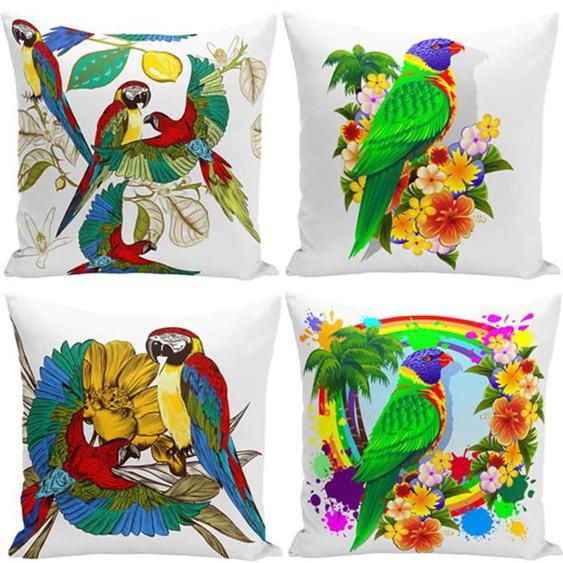 Lot de 4 Housse de Coussin 45x45cm Canapé Taie doreiller pour Chaise Jardin Canapé Salon Chambre Décoration Oiseau Perroquet