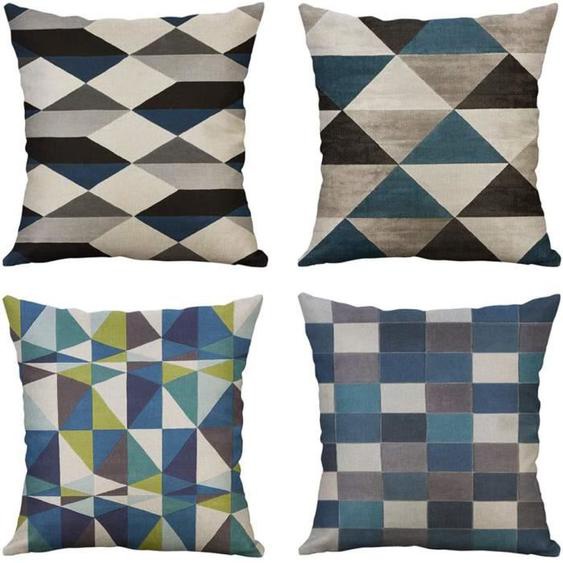 Lot de 4 Housses de Coussin Polyester Lit Taie doreiller 18x18 Pouces 45X45cm