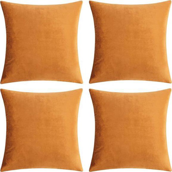 Lot de 4 Housses de Coussins en Velours Décoratif Canapé Taie doreiller, Doux Decoration Maison Salon Chambre, 45X45CM,Orange