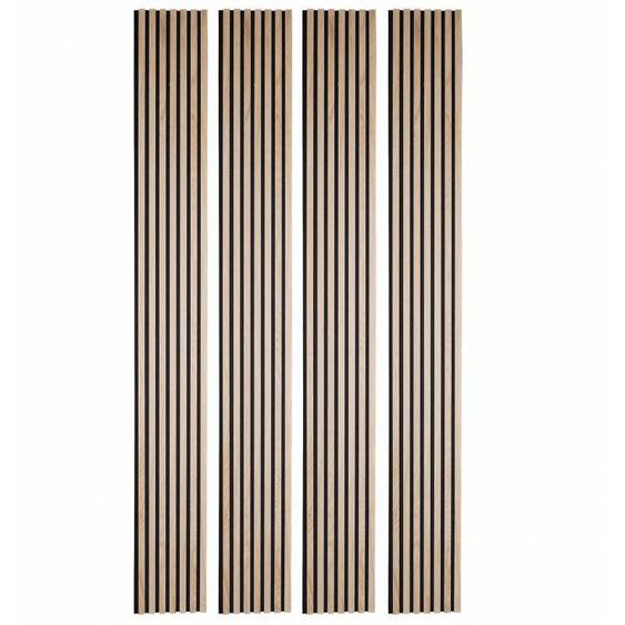 Lot de 4 Panneaux tasseaux bois 250 x 30 x 1,9 cm - décor chêne clair fond noir - 3m²