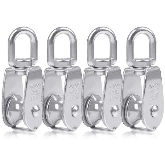 Lot de 4 poulies en acier inoxydable, diamètre 25 mm, capacité de charge de 150 kg
