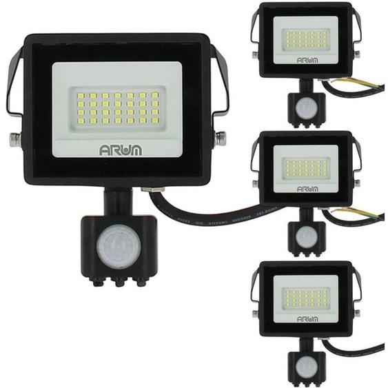 Lot de 4 Projecteurs led 20W Noir détecteur de mouvement IP44 Température de Couleur: Blanc neutre 4000K