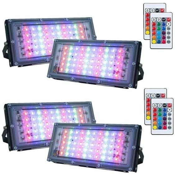 Lot de 4 projecteurs LED RVB à intensité variable pour extérieur, étanches IP66 avec télécommande, 16 couleurs, 4 modes déclairage pour extérieur,