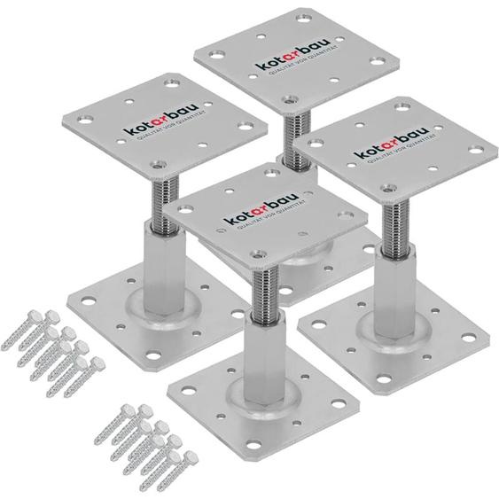 Lot de 4 supports de poteau 110 x 110 mm Hauteur réglable 90 à 150 mm Galvanisé Galvanisé Pour visser, pied de soutien, pied de sol, pied en béton