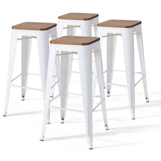 Lot de 4 tabourets de bar en acier blanc - Oviala