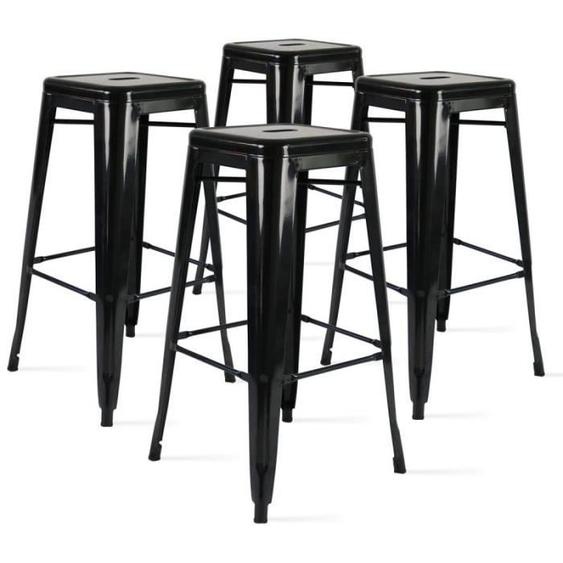 Lot de 4 tabourets de bar en acier noir brillant