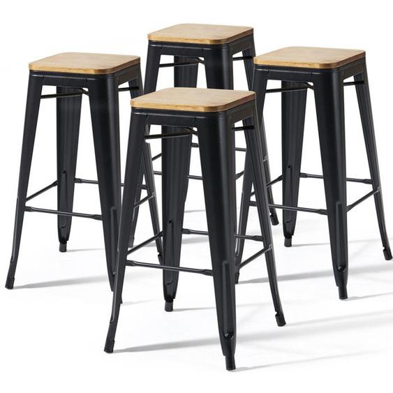 Lot de 4 tabourets de bar en acier noir mat  - Oviala