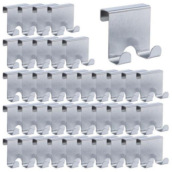 Lot de 40 patères de porte, acier inoxydable, doubles crochets, à accrocher, Entrée, bain, 6,5x7x5 cm, argenté