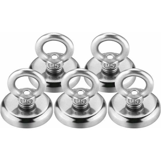 Largeight - Lot de 5 aimants de pêche de levage, force de traction de 100 lb, aimants super puissants, grands aimants en terres rares, puissants