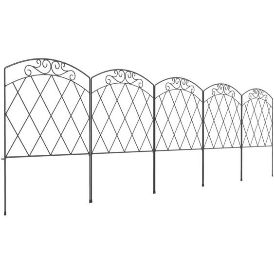 Lot de 5 clôtures de jardin décoratives avec ornements métal noir