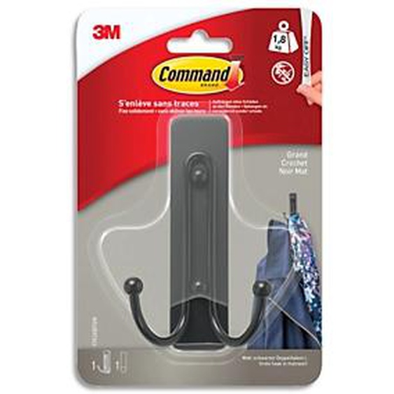 Lot de 5 - COMMAND Crochet double adhésif 3M grand en métal nickel noir - poids supporté 1,8kg - senlève sans trace