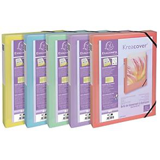 Lot de 5 - EXACOMPTA Boite de classement polypropylène Kreacover Pastel dos 40mm - A4 - Couleurs assorties