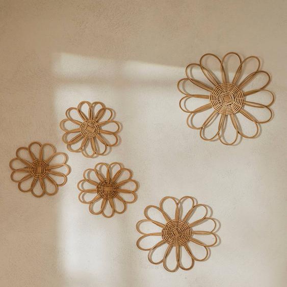 Lot de 5 fleurs murales en rotin