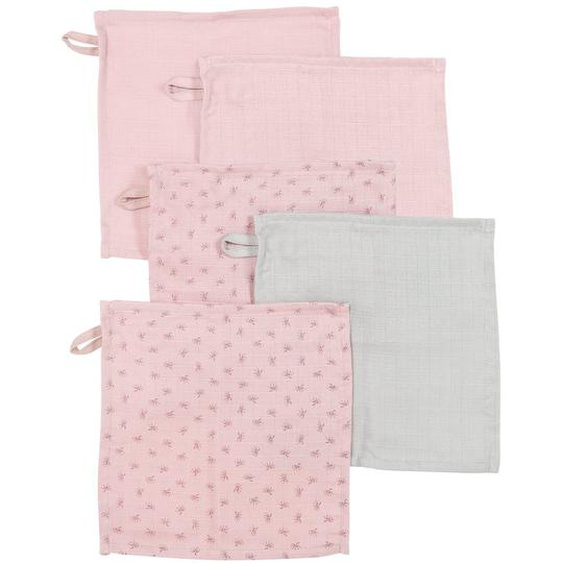 Lot De 5 Gants De Toilette Débarbouillettes En Coton Bio Lil Planet Rose Pastel Et Gris Argenté