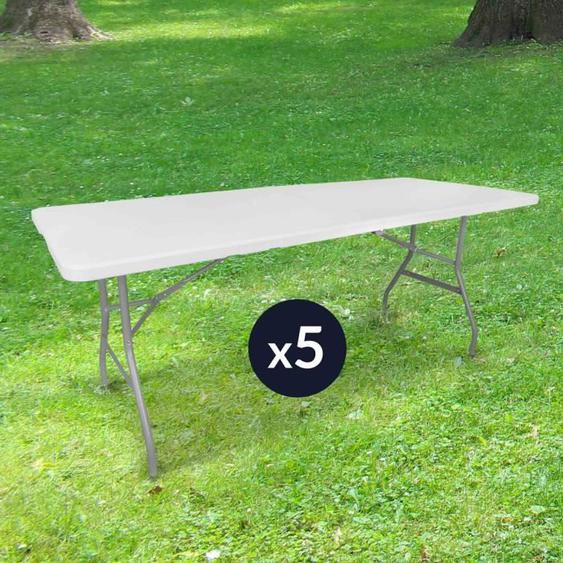 Lot de 5 Tables de Jardin Pliantes 180x74 cm Blanc