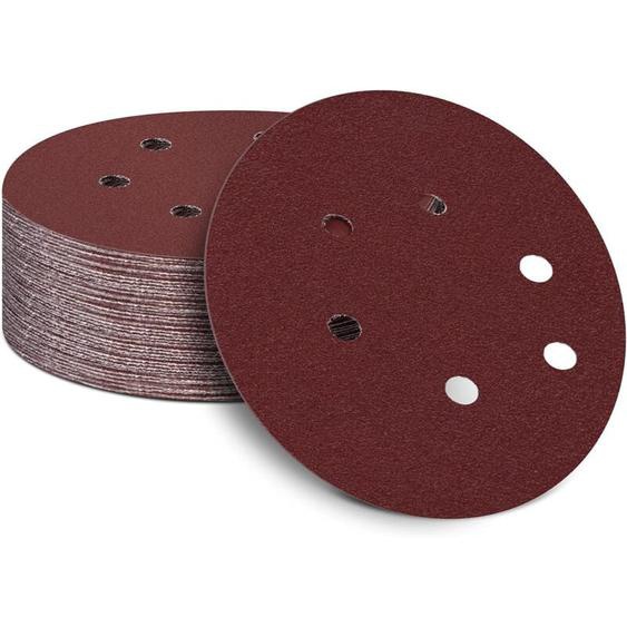 Lot de 50 disques abrasifs de 150 mm pour ponceuse excentrique grain 80, papier abrasif de 150 mm, 6 trous, bandes abrasives Velcro pour bois,