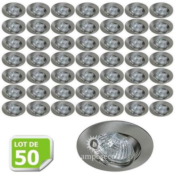 Lot de 50 Support encastrable orientable ronde pour ampoules halogènes CFL ou LED diametre 81mm Couleur acier brossé ref.970