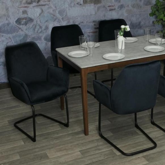 lot de 6 chaises cantilever HWC-G67, chaise de salle à manger, chaise de cuisine, tissu/textile Öko-Tex MVG ~ anthracite-bleu