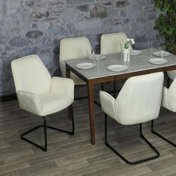 lot de 6 chaises cantilever HWC-G67, chaise de salle à manger, chaise de cuisine, tissu/textile Öko-Tex MVG ~ crème-beige