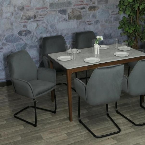 lot de 6 chaises cantilever HWC-G67, chaise de salle à manger, chaise de cuisine, tissu/textile Öko-Tex MVG ~ gris foncé