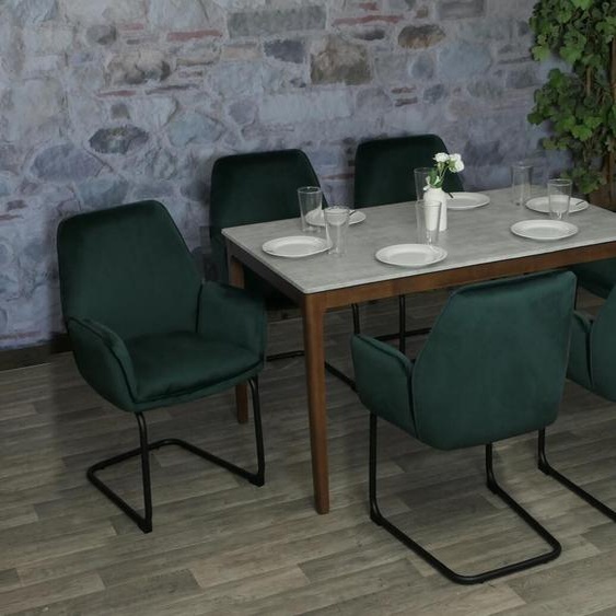 lot de 6 chaises cantilever HWC-G67, chaise de salle à manger, chaise de cuisine, tissu/textile Öko-Tex MVG ~ vert