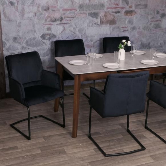 lot de 6 chaises cantilever HWC-N60, chaise de salle à manger, chaise de cuisine, tissu/textile Oeko-Tex ~ anthracite-bleu